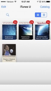 All of your subscribed Courses and Collections are shown within the iTunes U application. 