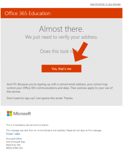Microsoft Office 365 Email Confirmation