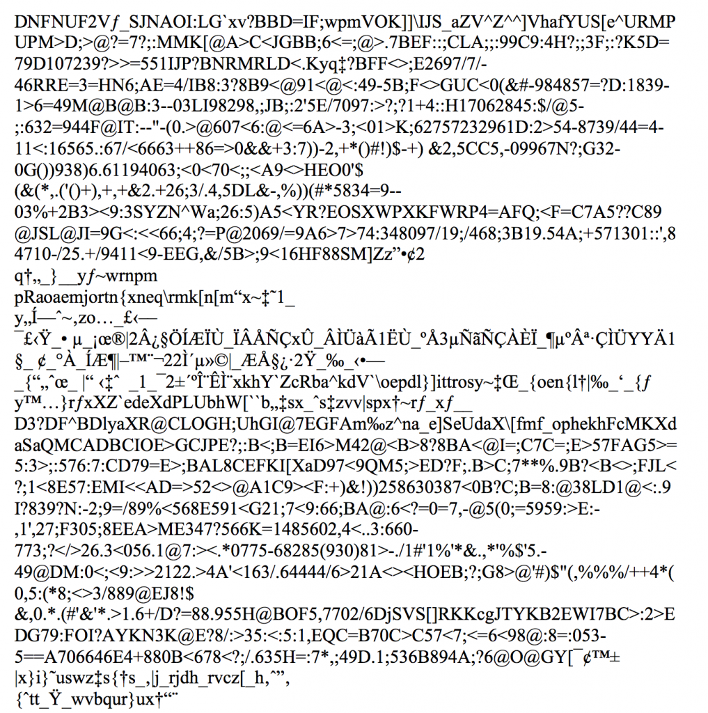 Page 1 of an image file opened as text in MSWord.