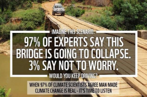 Infographic that says "97% of experts say this bridge is going to collapse and 3% say not to worry about it."