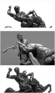 Fig. 6 Top: Theseus Slaying the Centaur Bienor.  Center: Hercules Fighting with the Centaur Nessus Bottom: Lapith Combating a Centaur