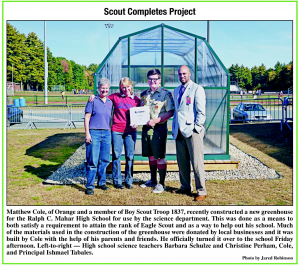 Matthew Cole recently constructed a greenhouse as part of his Eagle Scout project.